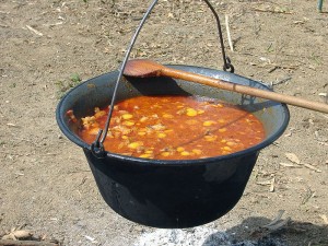 All about Hungarian Goulash for Kids - image of Cooking Hungarian Goulash in a Cauldron